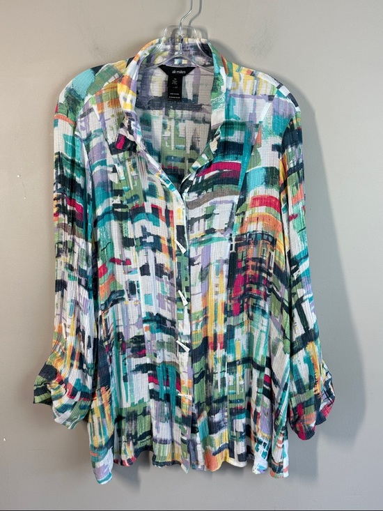 Ali Miles Tops - Ali Miles Multicolor Abstract Print Button Front Top Size 1X